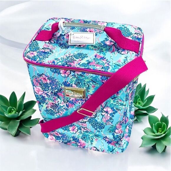 NWT Lilly Pulitzer Blue Insulated Wine Carrier Cooler Canvas Beach you To It main image 14